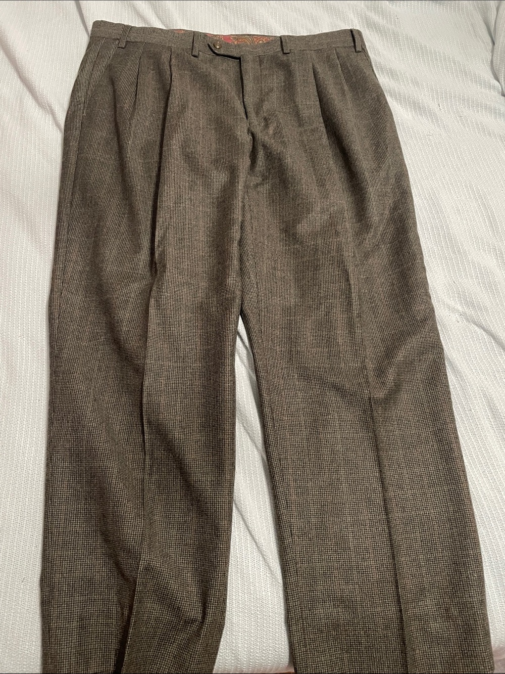 Lauren Ralph Lauren Brown Herringbone Pleated Trousers
